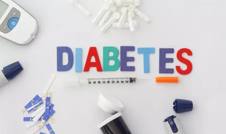 Diabetes als Wort mit verschiedenen Hilfsmitteln