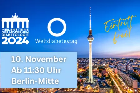 MDMD und Weltdiabetestag 2024 Einladung zum MDMD / WDT 2024 mit freiem Eintritt. Die Veranstaltung findet am 10. November ab 11:30 Uhr in Berlin-Mitte statt.