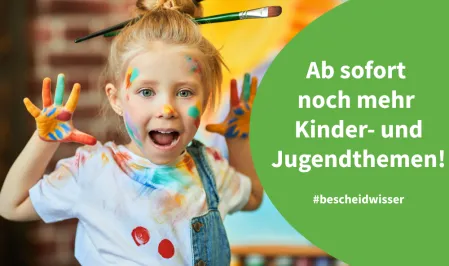 M&auml;dchen mit Farbe im Gesicht und Aufruf: Mehr Kinderthemen