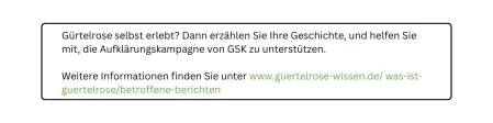 Info-Kasten Gürtelrose: Selbst erlebt Info-Kasten Gürtelrose selbst erlebt? Erzählen Sie Ihre Geschichte