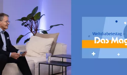 Weltdiabetestag - Das Magazin Logo und Foto von Moderator Thomas Haak