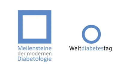 Logo Weltdiabetestag und Meilensteine der modernen Diabetologie