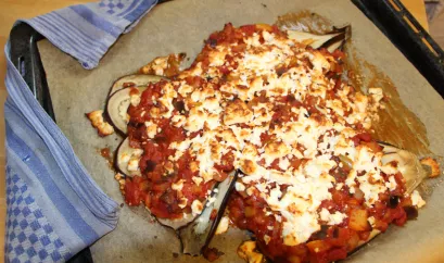 Überbackene Fächeraubergine
