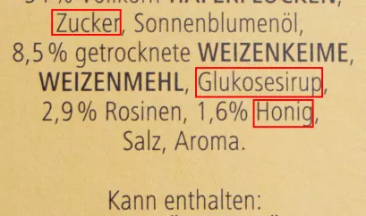 Zutatenverzeichnis auf Lebensmittel-Verpackung