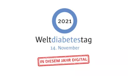 Logo Weltdiabetestag 2021 mit Hinweis zu digitalem Event