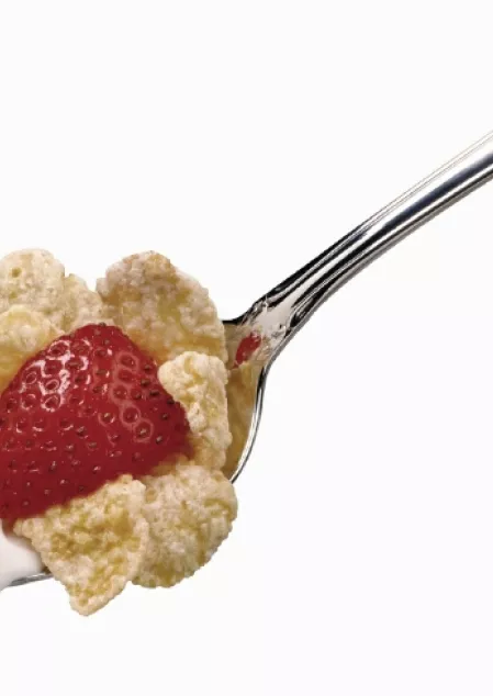 Erdbeermüsli auf Löffel Erdbeermüsli auf Löffel