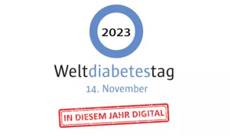 Teaser-Bild Logo Weltdiabetestag 2023 mit Hinweis zu digitalem Event